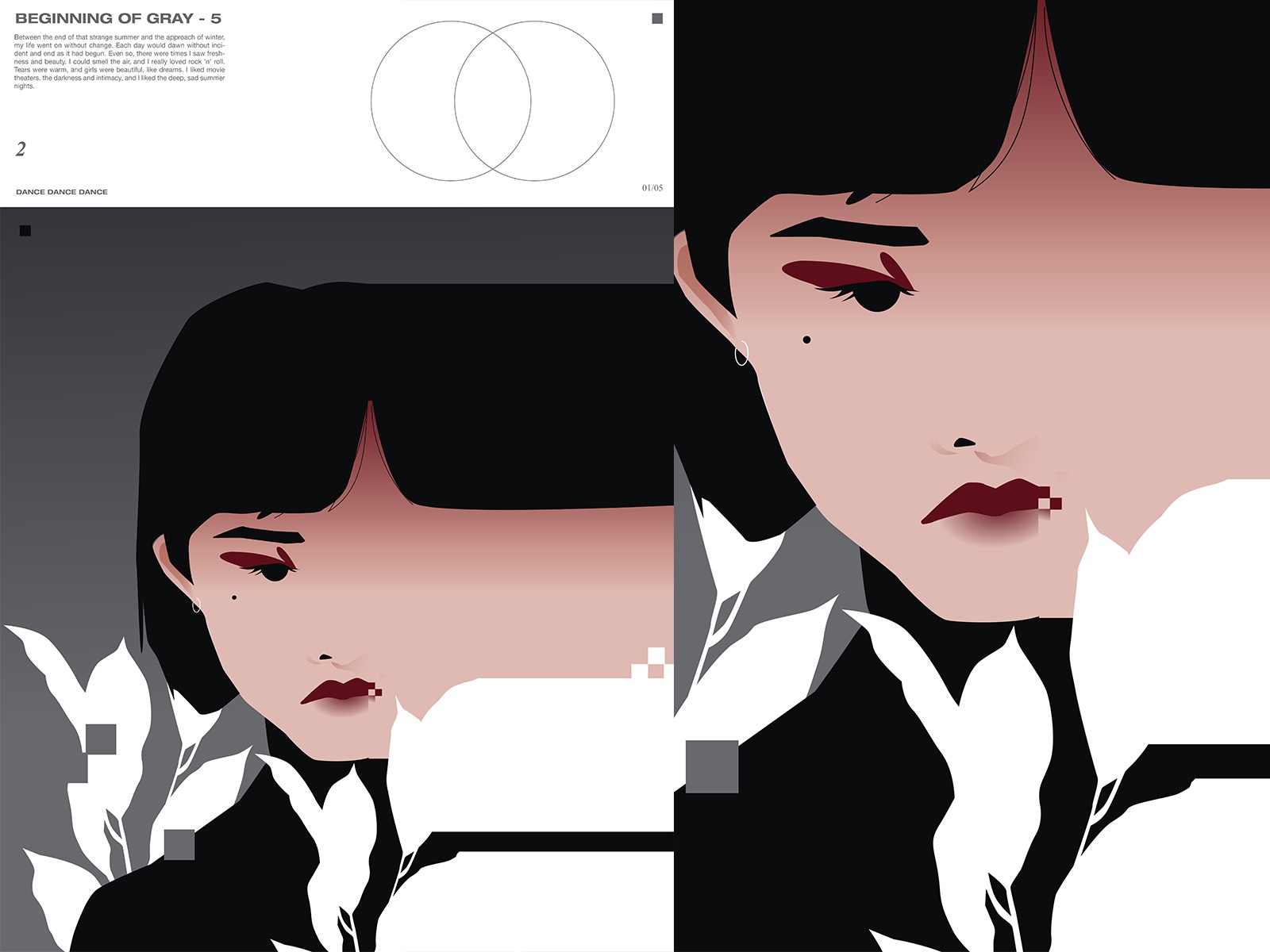 Gray flower fading fade grid print layout girl illustration girl portr.jpg