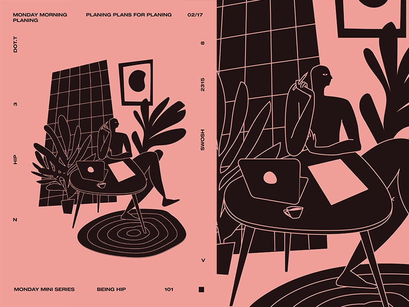 Monday Morning Planing graphic art interior working laptop coffee coff.jpg