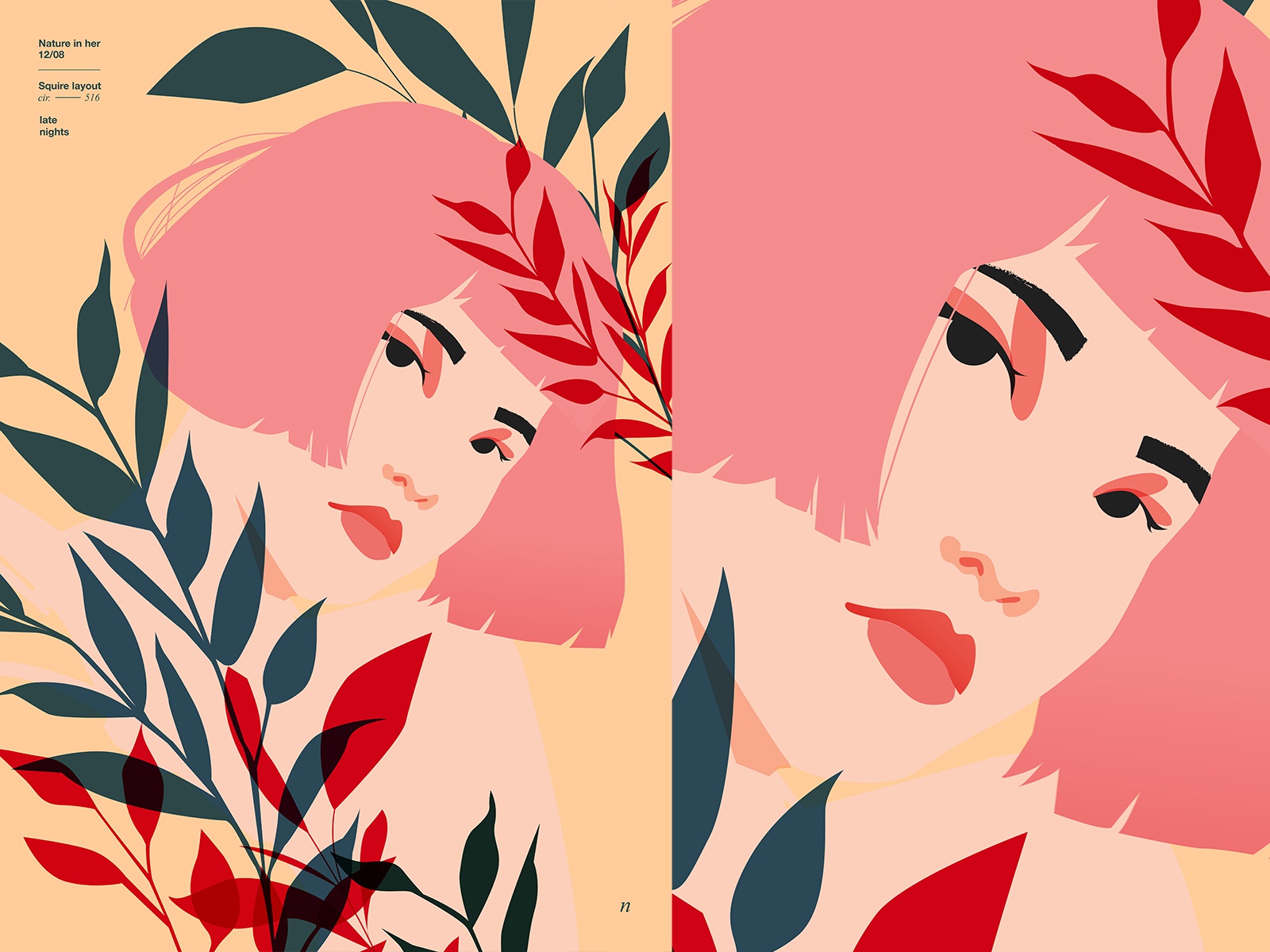 Nature in her floral design floral girl illustration nature pink poste.jpg