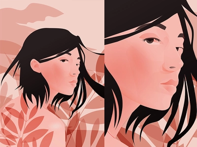 Pink Fade vector realistic girl illustration flowers floral background.webp
