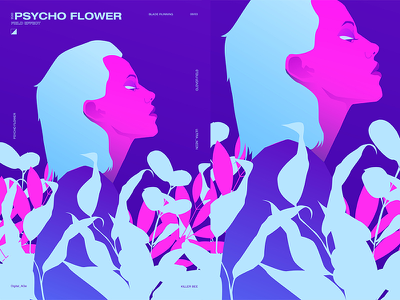 Psycho Flower portrait girl illustration neon flowers floral backgroun.webp