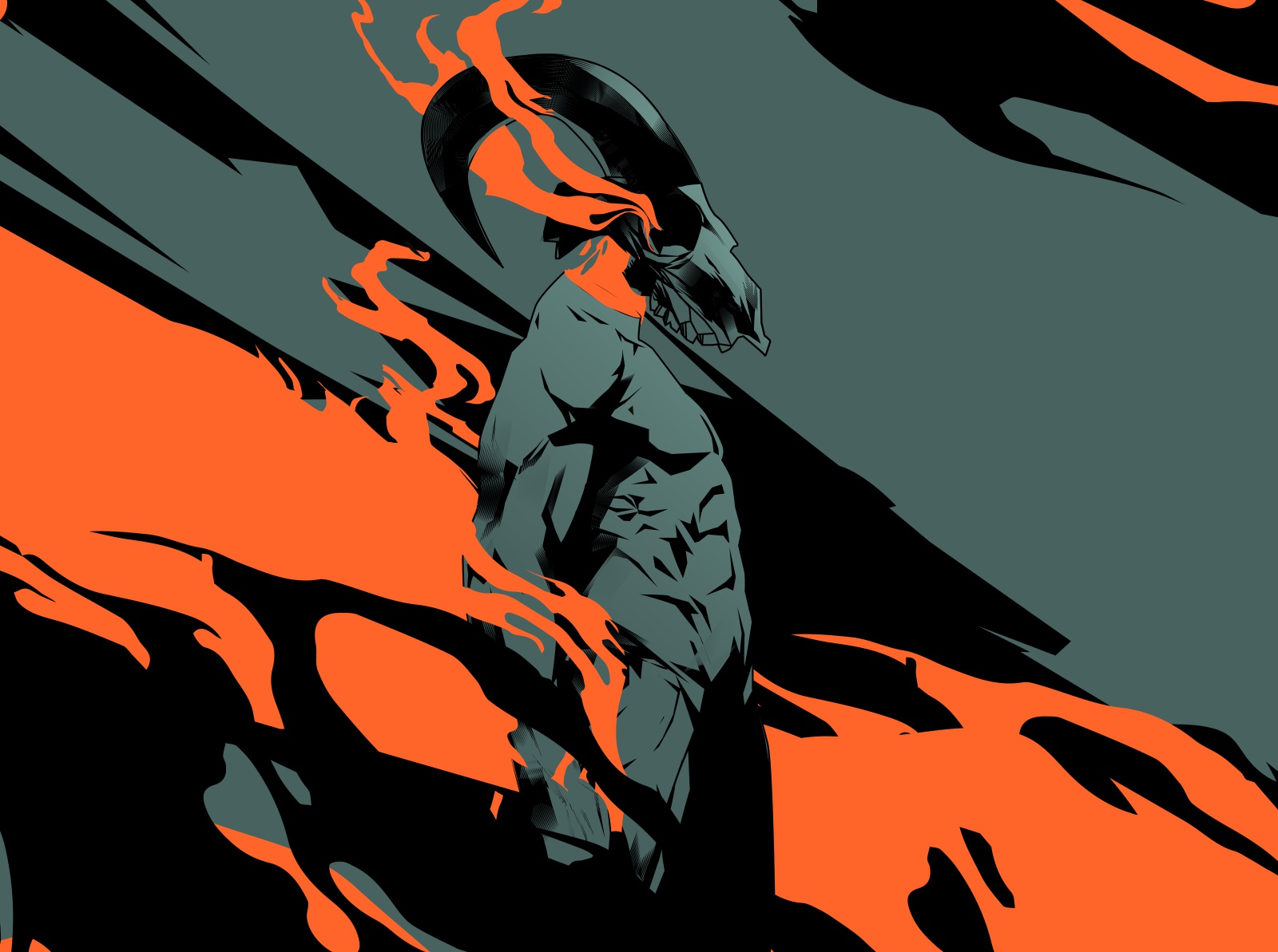 Rising flames muscles body flames skull poster art lines poster illust.jpg