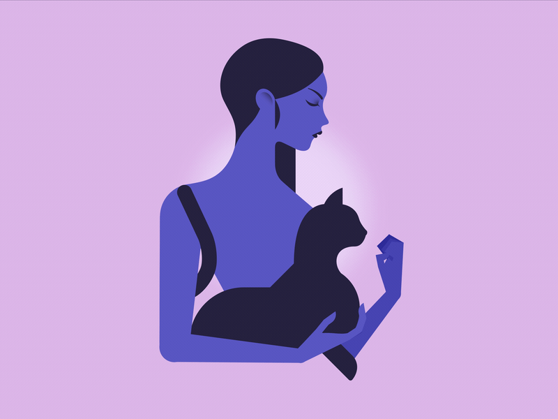 La femme au chat animation rigging hand woman sexy illustration girl f.gif