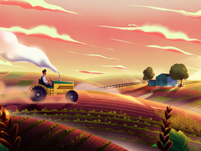 Farm cloud mountain plant tractor farm character design color backgrou.webp