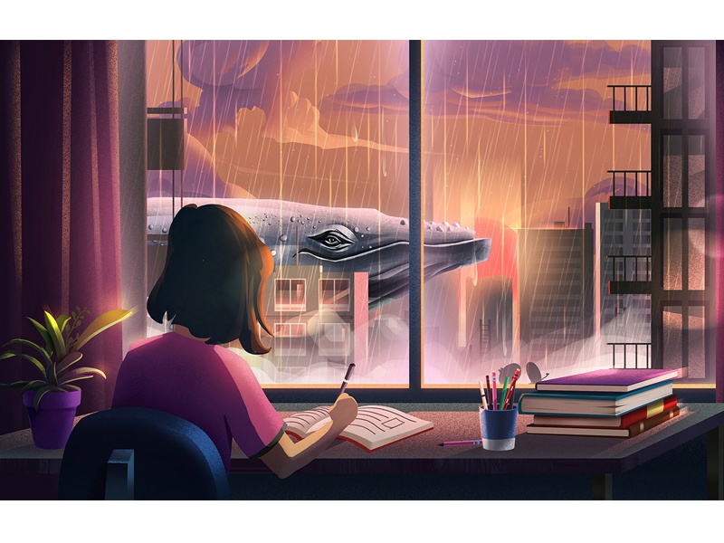 Girl And Whale work girl whale city graphics motion skycarper landscap.jpg