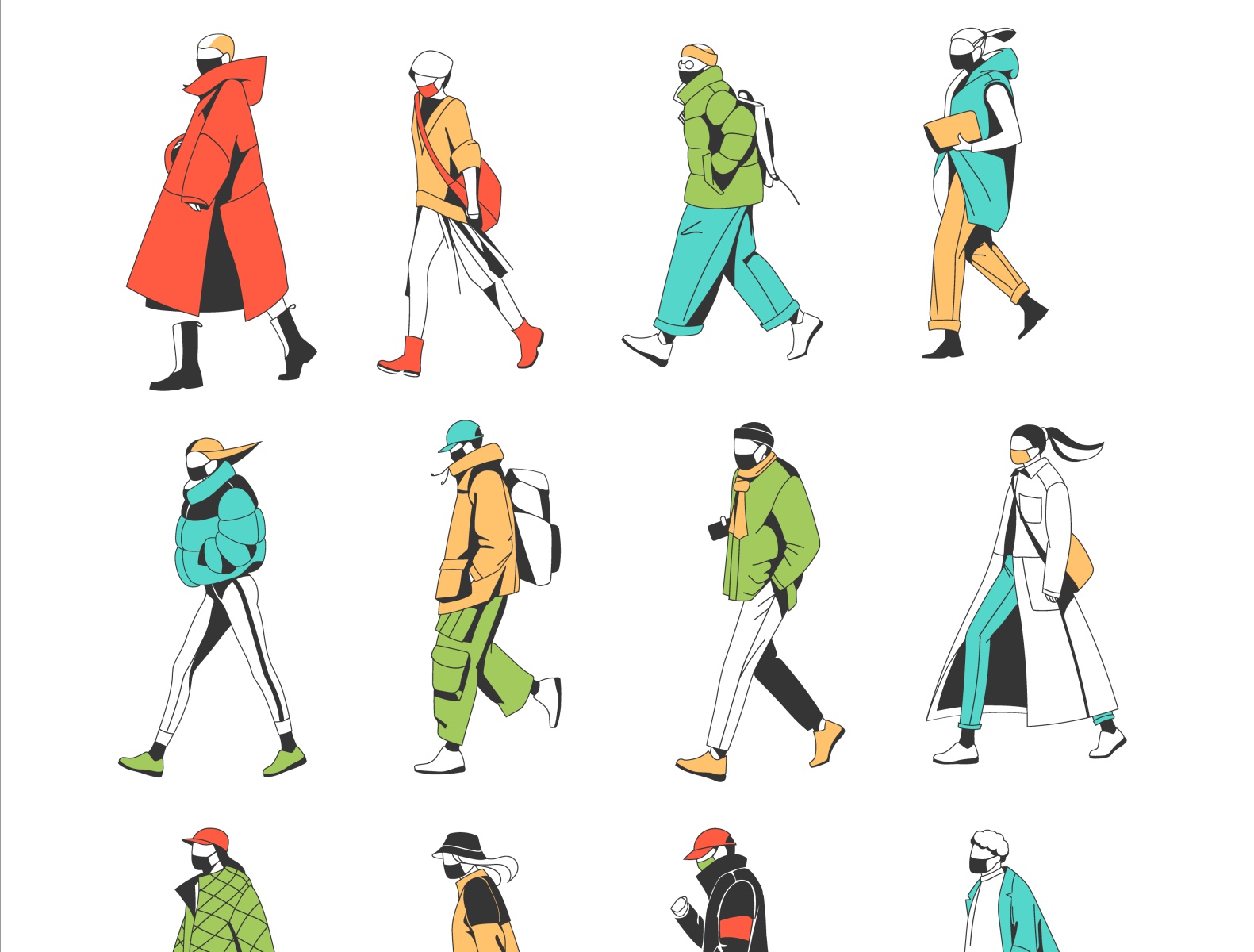 characters walking people vector art illustration health care go globa.jpg