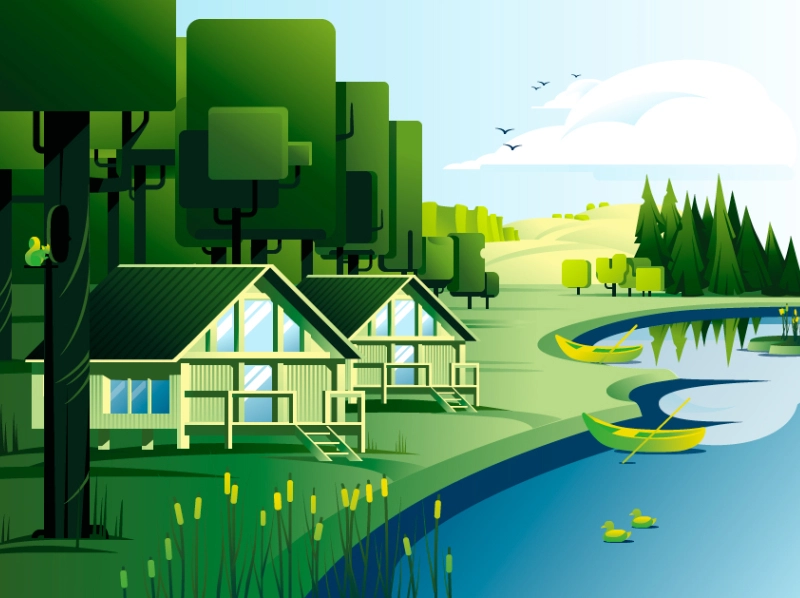 forest rest water boat relax nature summer landscape sly duck house re.webp