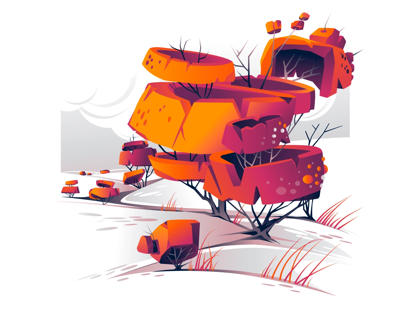 Landscape vector illustration orange pink tree landscape vector artwor.webp