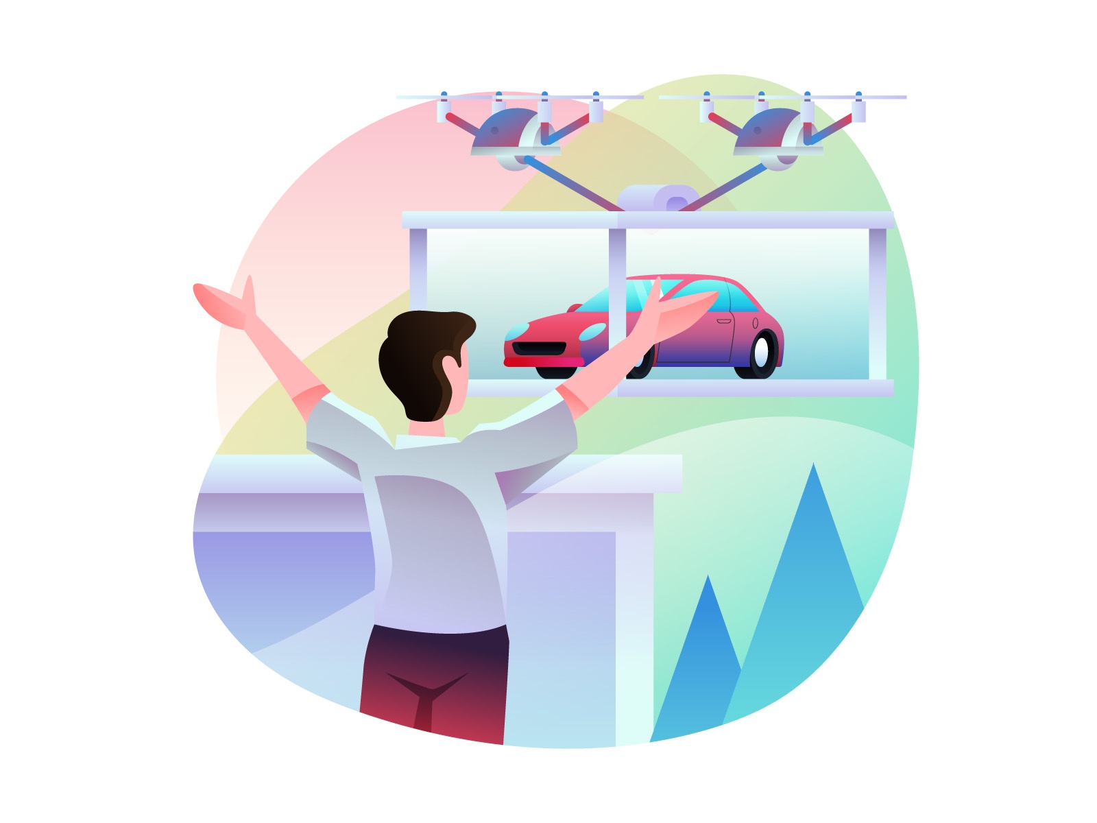 Car delivered by drone cartooning cartoon character design character i.jpg
