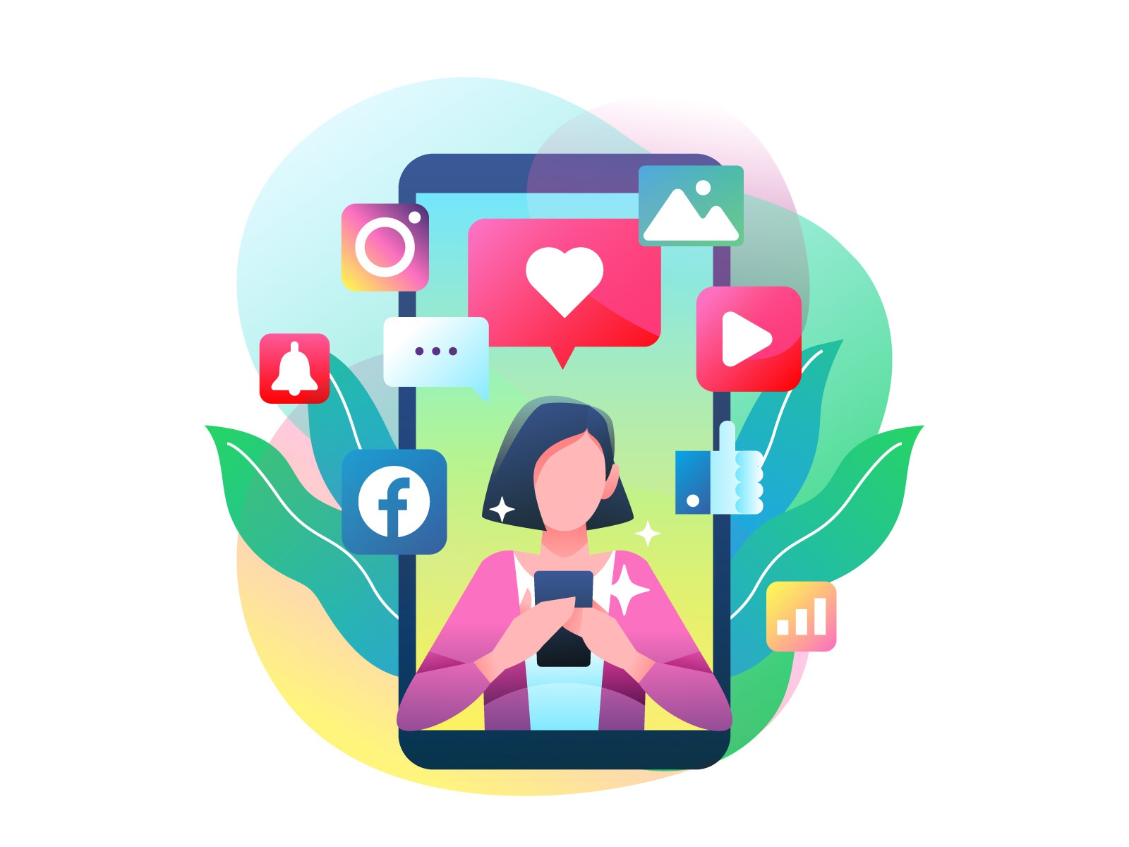 Checking Social Media Illustration cartooning cartoon character design.jpg