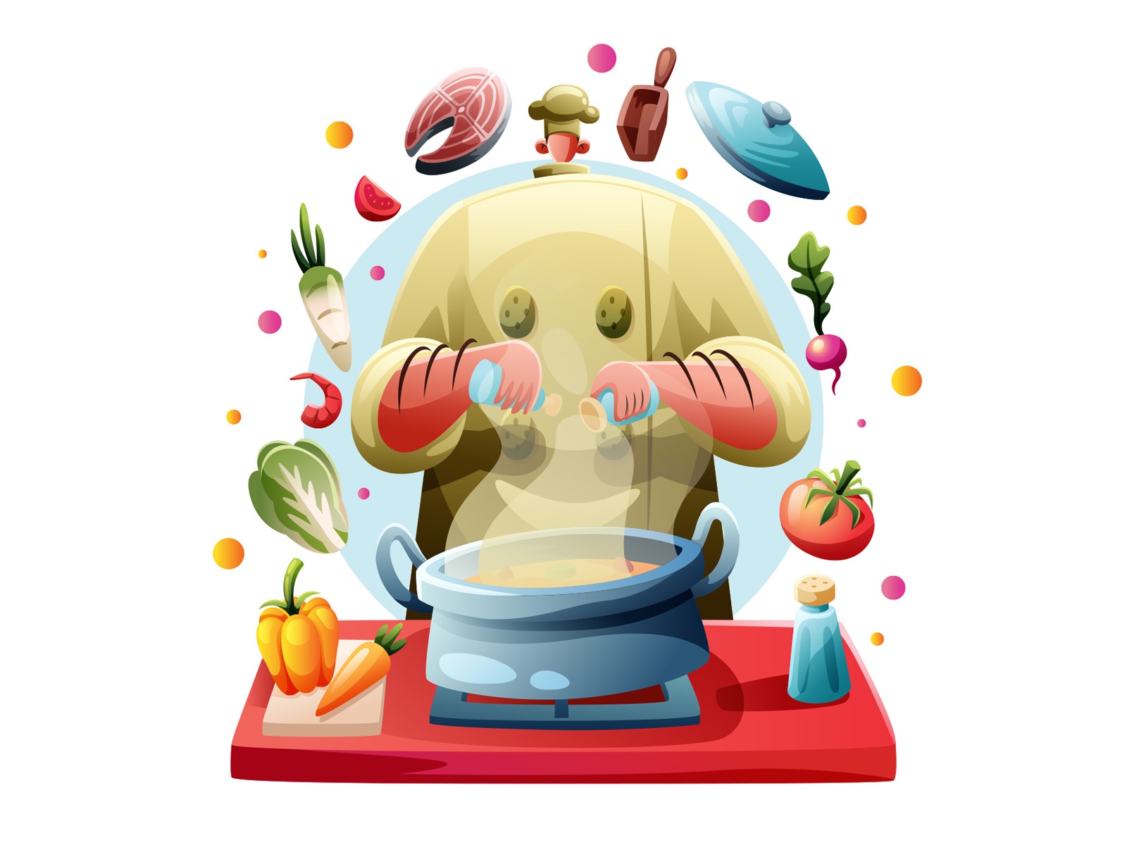 Chef Pouring Spices To The Pan Illustration cartooning cartoon charact.jpg