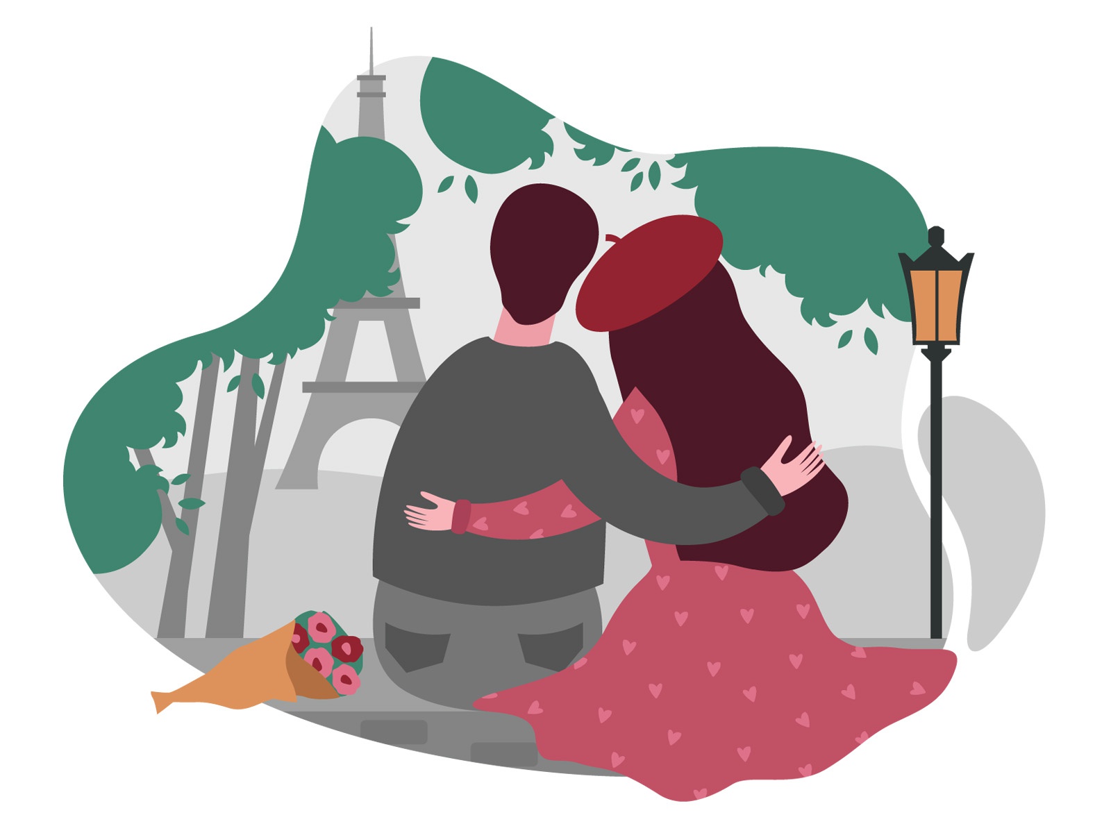 Couple in Paris illustration cartooning cartoon character design chara.jpg