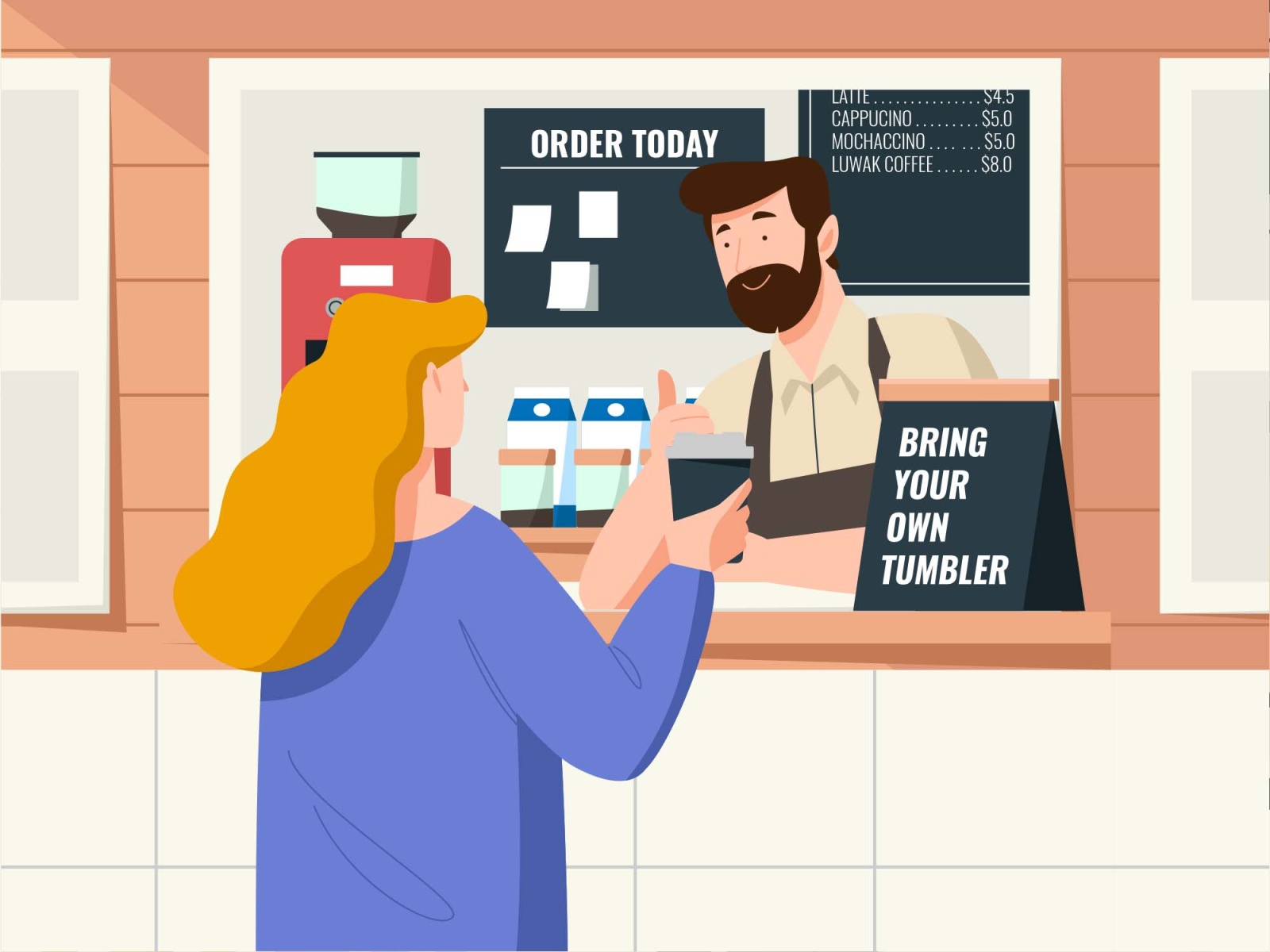Girl Buying Coffee Illustration psd vector illustration ai download fr.jpg