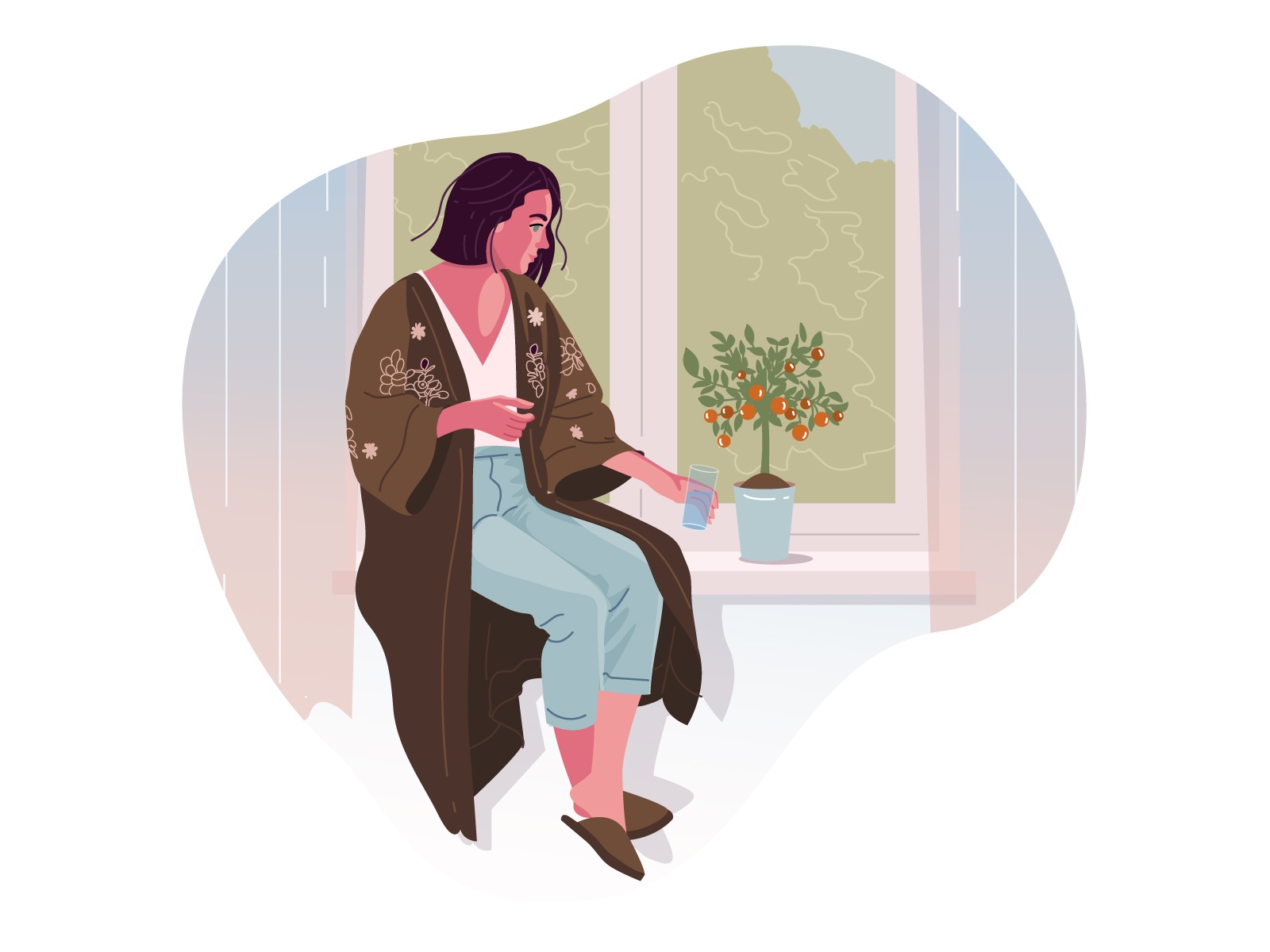 Girl Watering a plant Illustration cartooning cartoon character design.jpg