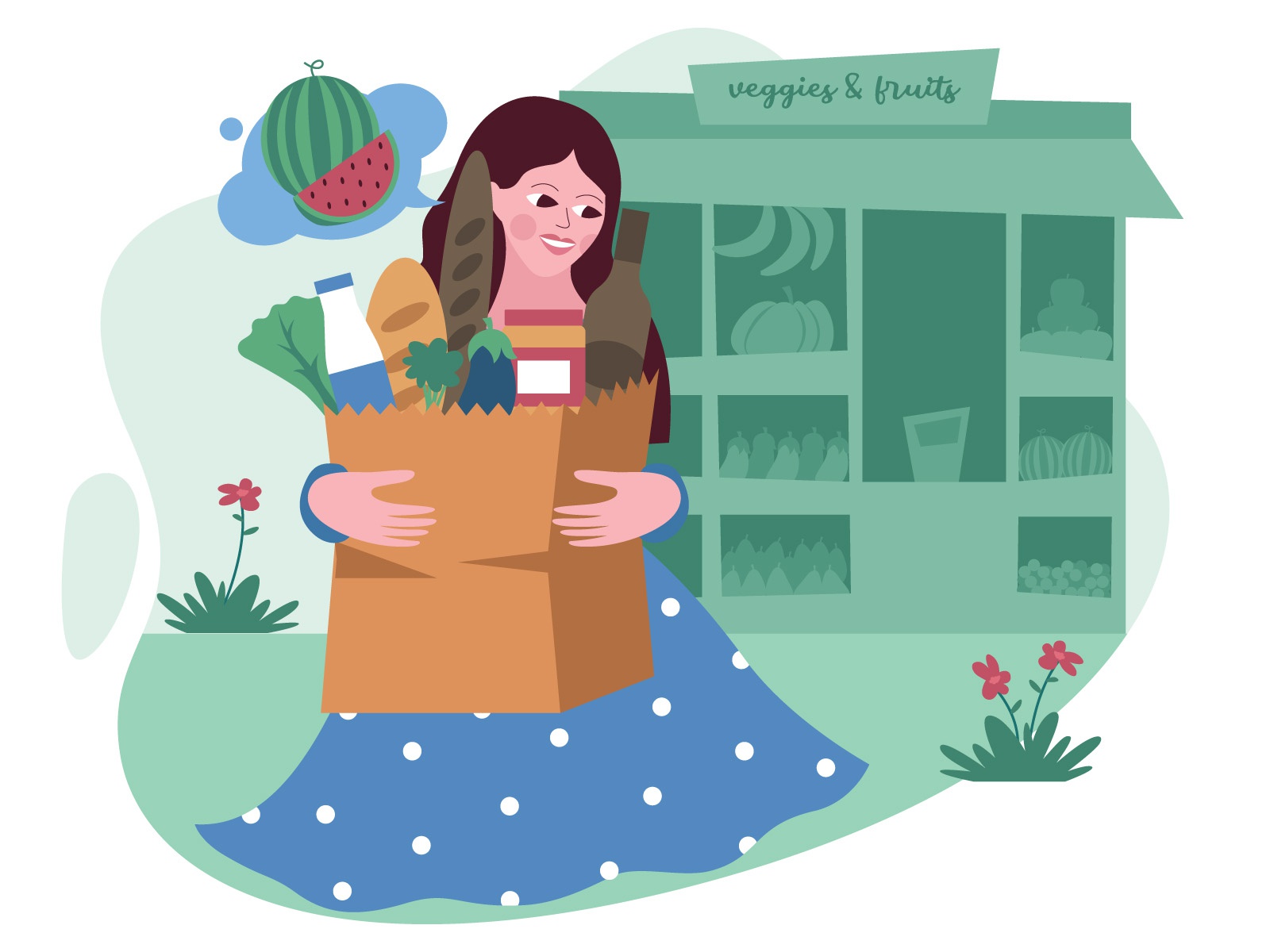 Grocery Shopping Illustration cartooning cartoon character design char.jpg