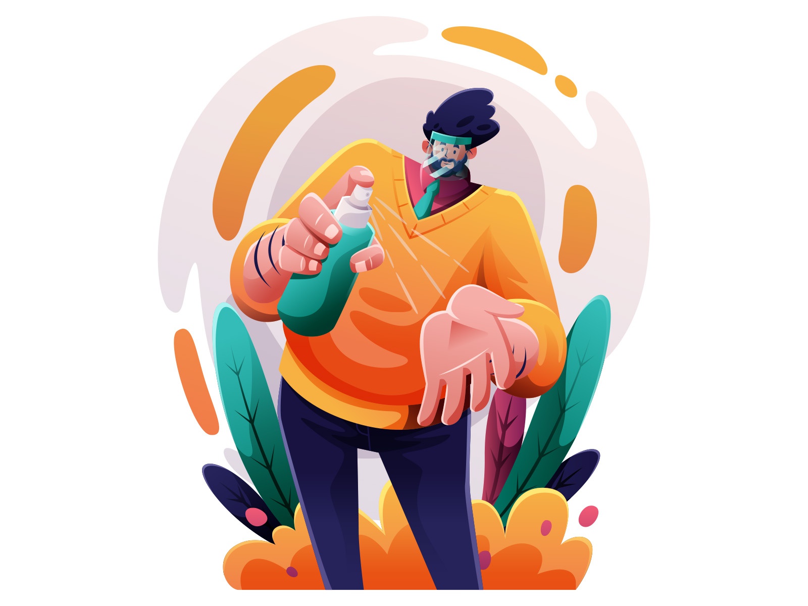 Man Wearing Face Shield Illustration cartooning cartoon character desi.jpg