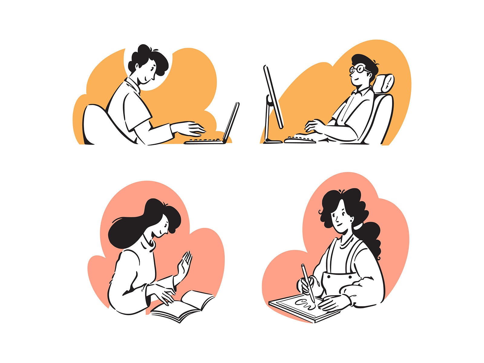 People Studying Doodle cartooning cartoon character design character i.jpg