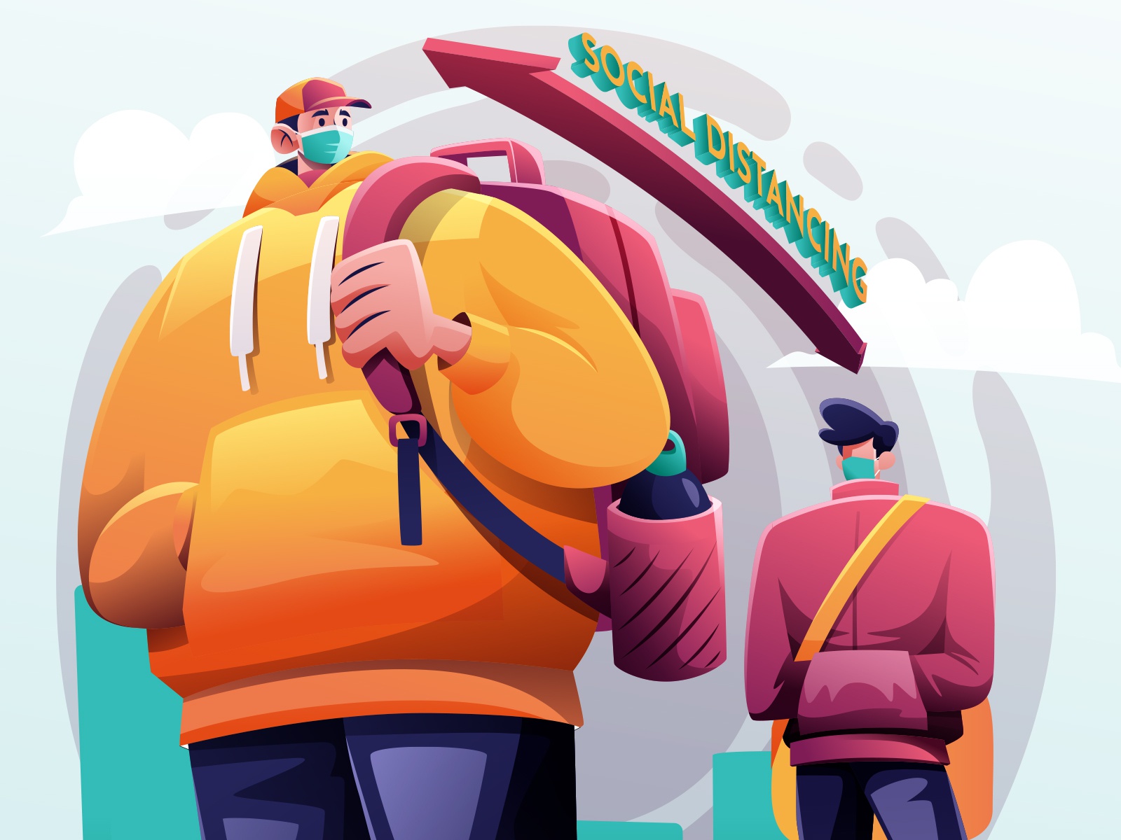 Social Distancing Queue Illustration cartooning cartoon character desi.jpg