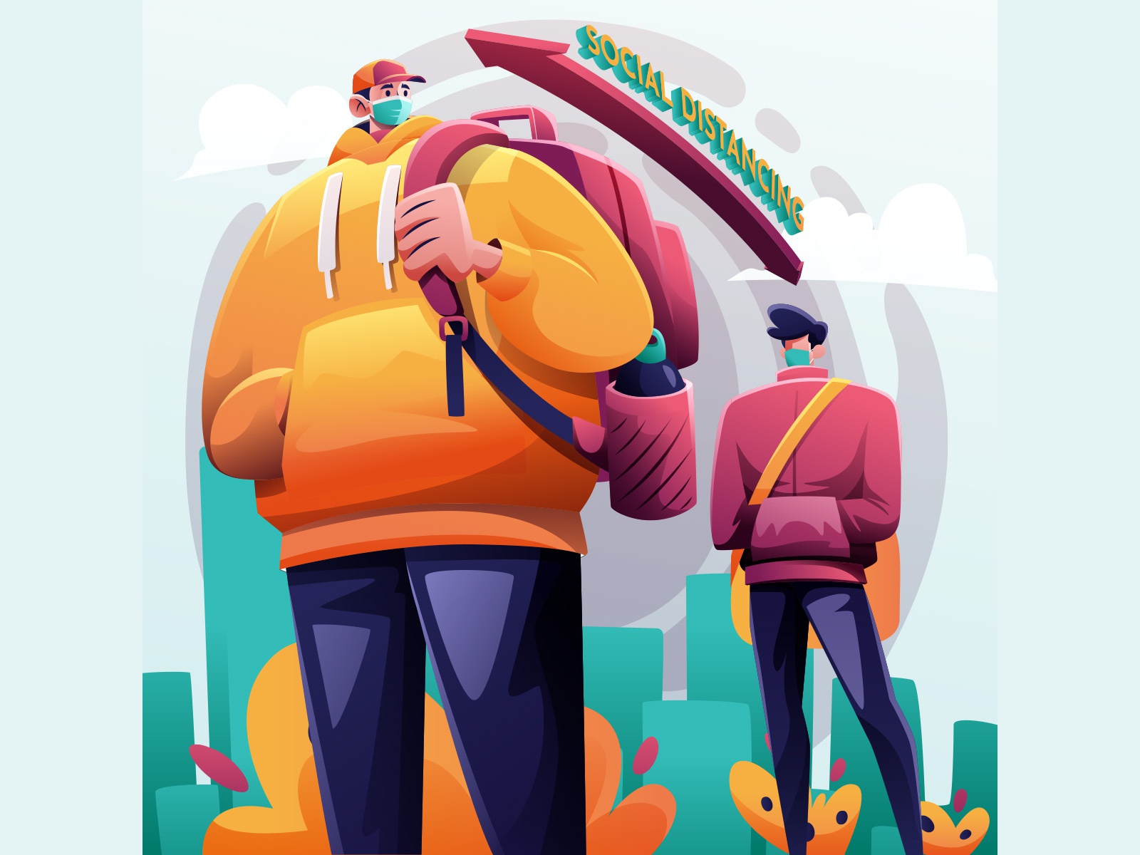 Social Distancing Queue Illustration design cartooning vector vector d.jpg