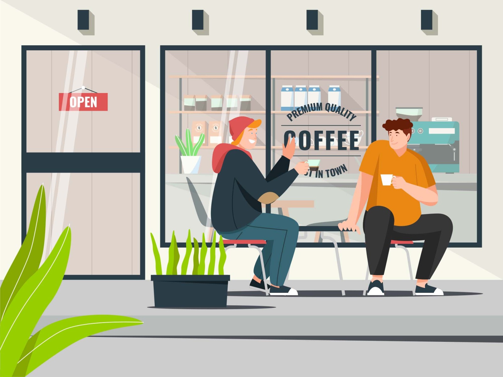 Two Men Drinking Coffee Illustration psd vector illustration ai downlo.jpg
