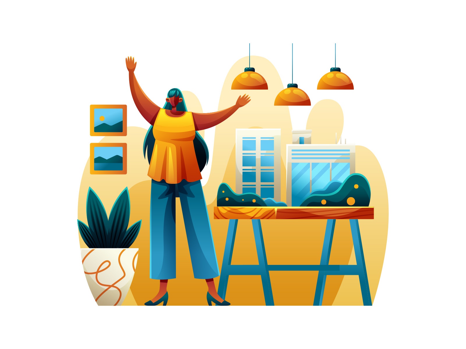 Woman Presenting An Architectural Project Illustration cartooning cart.jpg