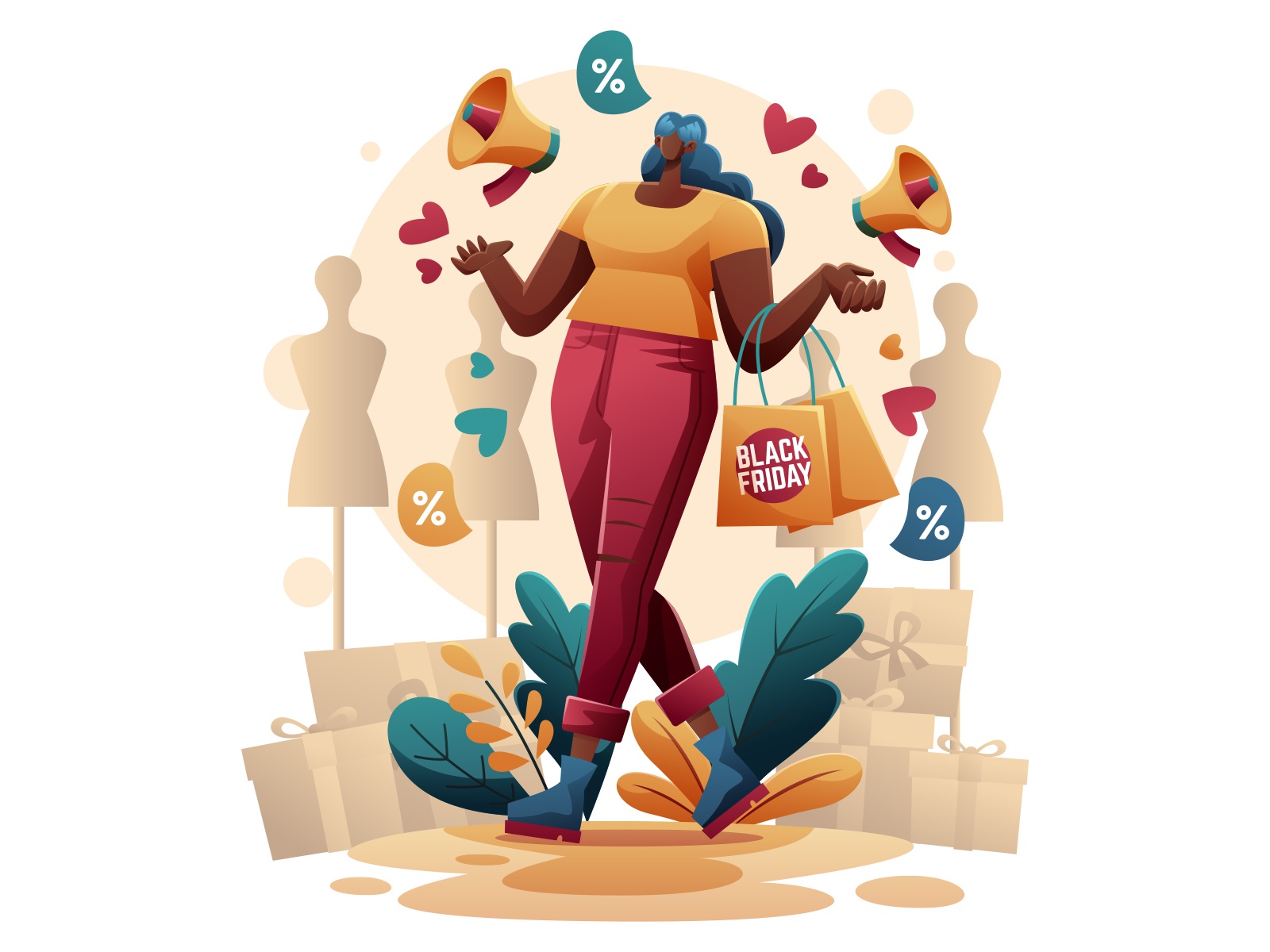 Woman Shopping In Black Friday cartooning cartoon character design cha.jpg