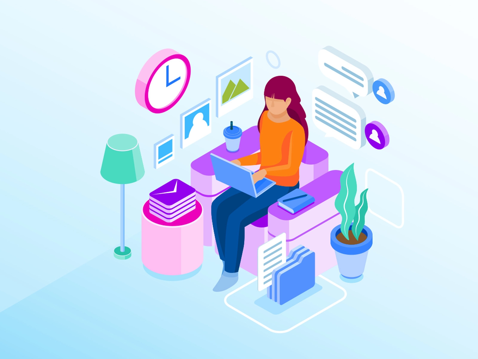 Working From Home Illustration design cartooning vector vector design (2).webp
