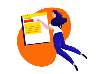 Character app search fly hair face girl woman flat character illustrat.webp