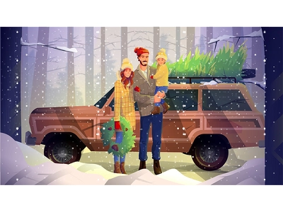 Christmas Mood snow day cold snow christmas tree car parents father mo.webp