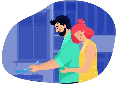 Cooking hug happy lovers cook design character draw illustration.webp