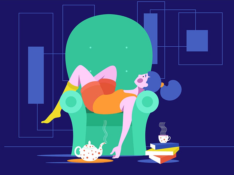 Dreamer art color blue book tea lie thinking dreamer character design.jpg