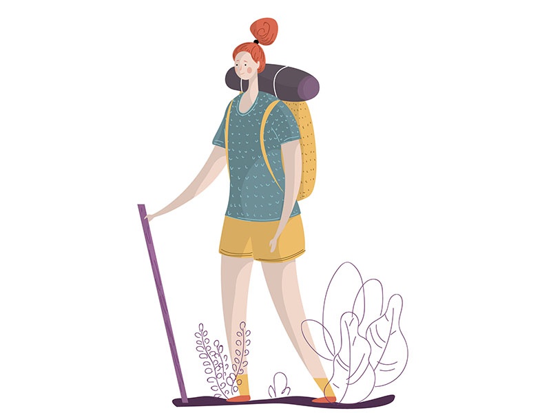 Go Camping backpack colors draw walk plants women illustration design.jpg