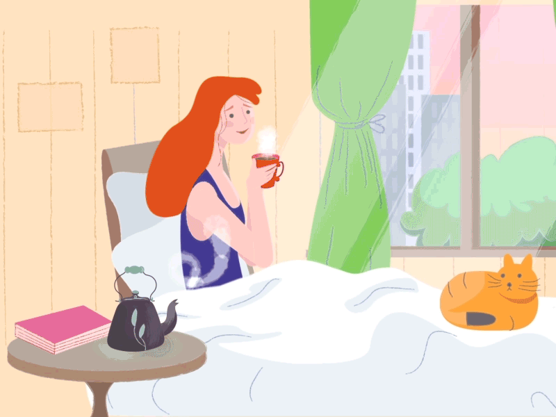Good morning! illustration motion cat flat design character.gif