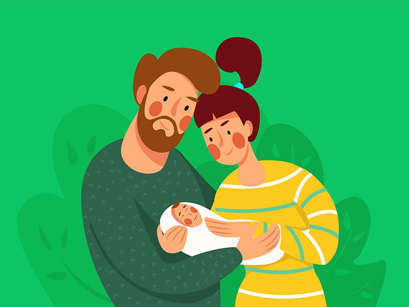 Happy family with their baby plant love color art flat illustration ch.jpg