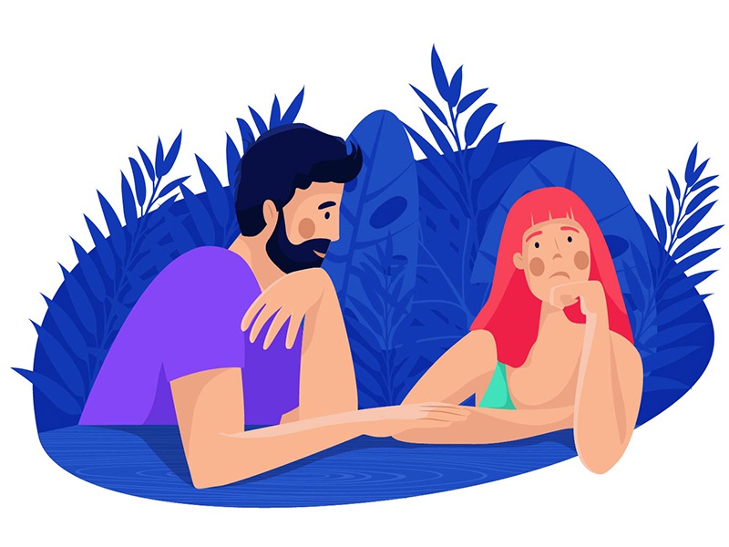 In the evening couple woman man plants evening talk lovers design char.jpg