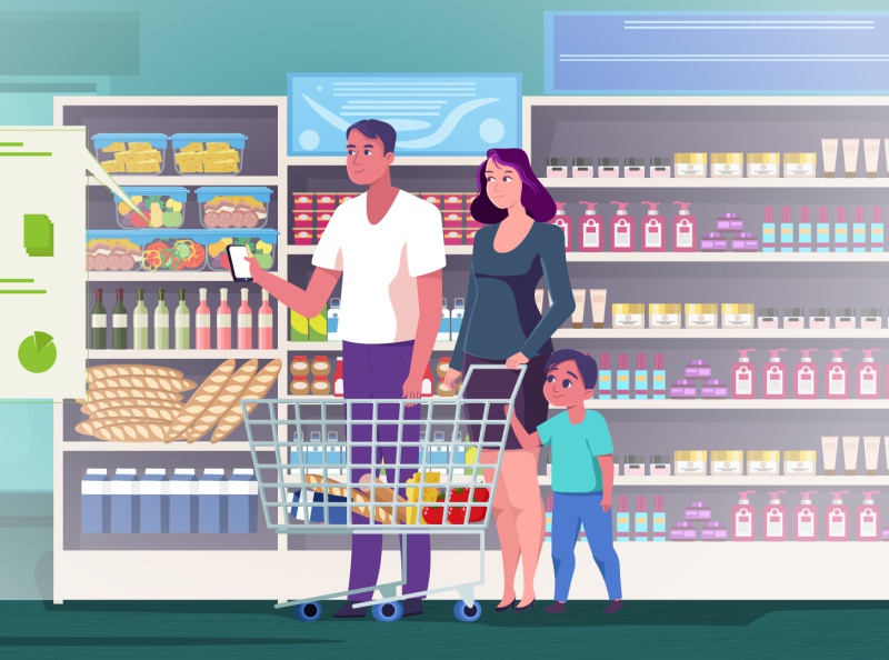 In the Market food products market shop family vector man woman flat c.jpg