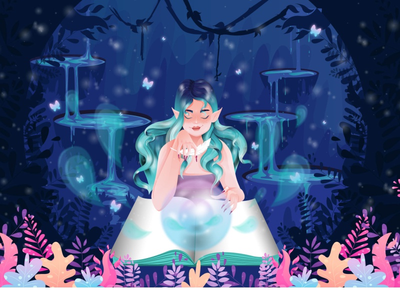 Magic  Elf magical greenhair book green face hair flowers plants woman.jpg