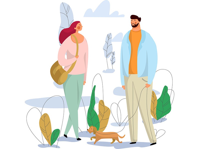 Meeting meet tree dog plants lovers woman man design flat illustration.jpg
