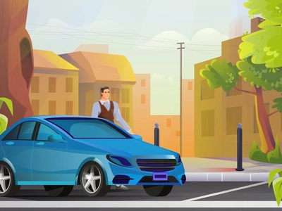 On the Road road driver drive city car vector tree flowers plants draw.webp