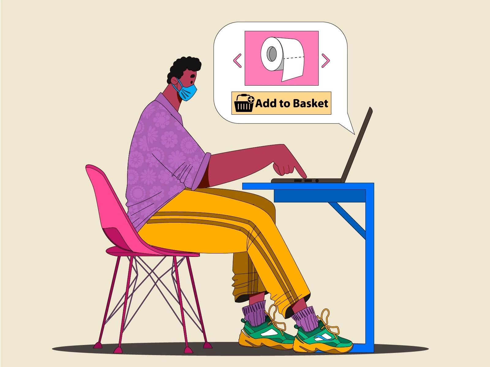 Online Shopping at home workdesk table chair laptop toiletpaper add to.webp