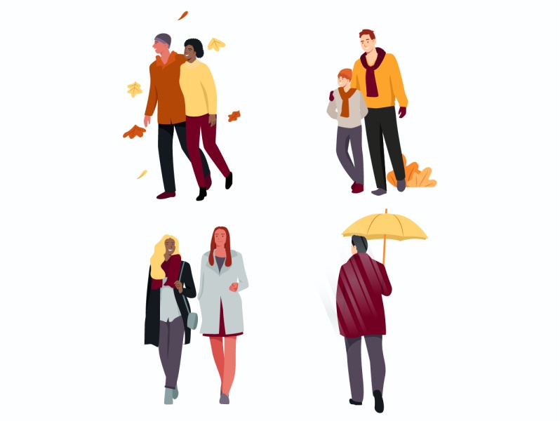 People walking in autumn flowers plants draw man girl woman flat chara.jpg