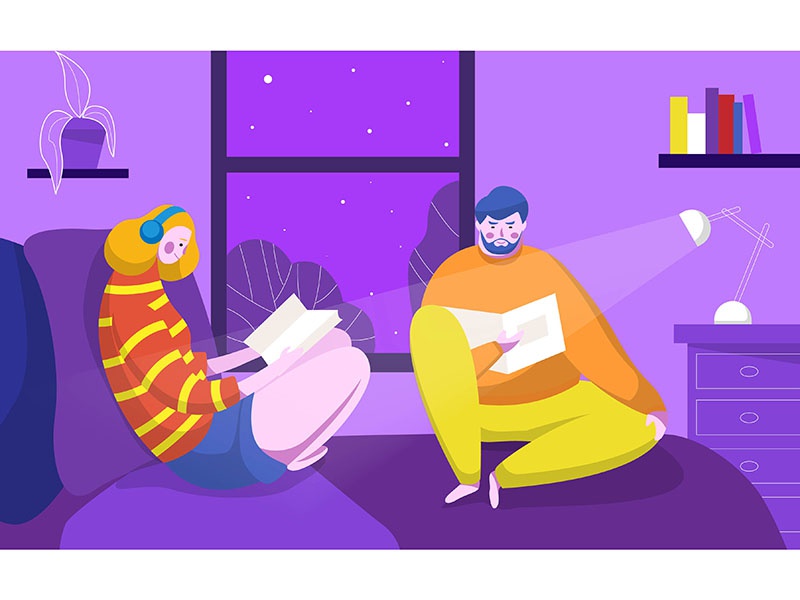 Reading time window woman man book read night sit lovers family design.jpg