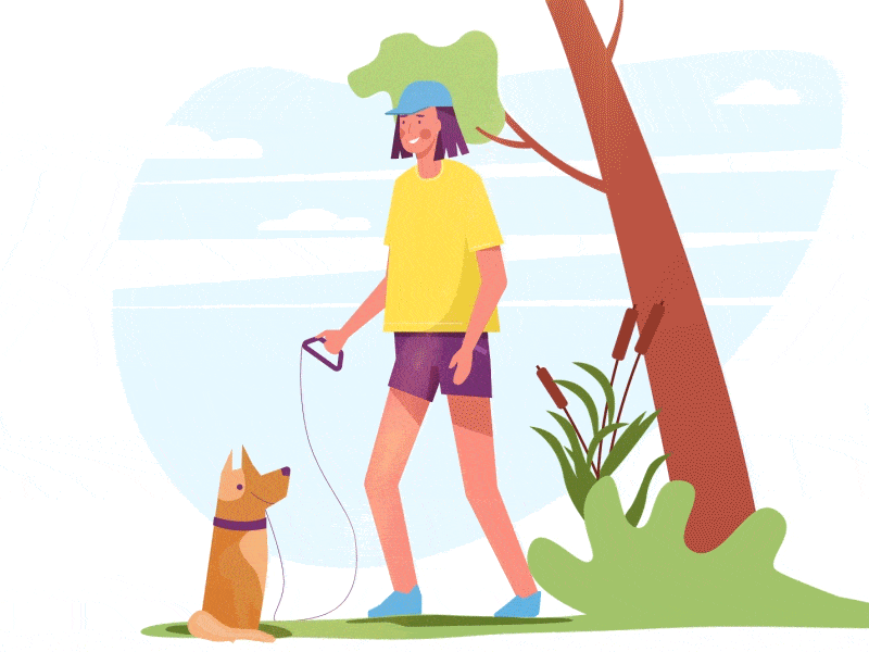 Simple Happiness animation tree nature illustration happy friends dog.gif