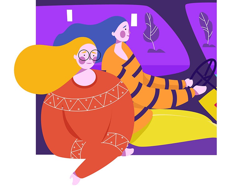 Speed illustration design watch face sit car drive tree woman characte.jpg