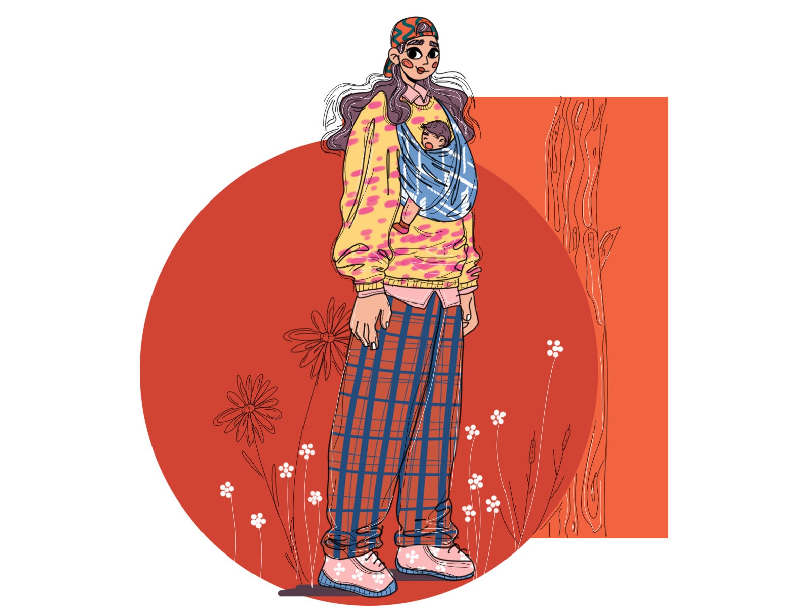Sling Mom design draw character illustration family walking stylish st.jpg