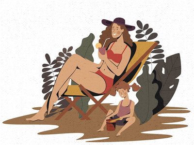 Summer vacation summer cocktail plants relax love family illustration.webp