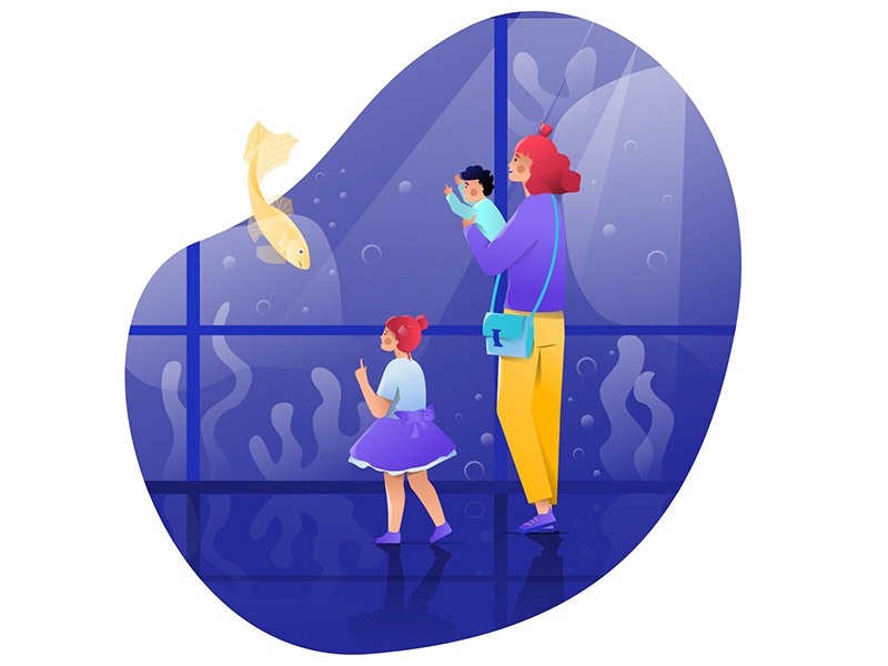 Underwater water mother fish child underwater illustration design char.jpg