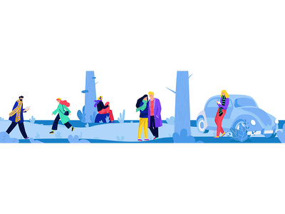 Walk in the park cold plants car tree winter park illustration design.webp