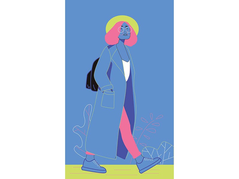 Walk illustration design light watch face sit flower woman characters.jpg