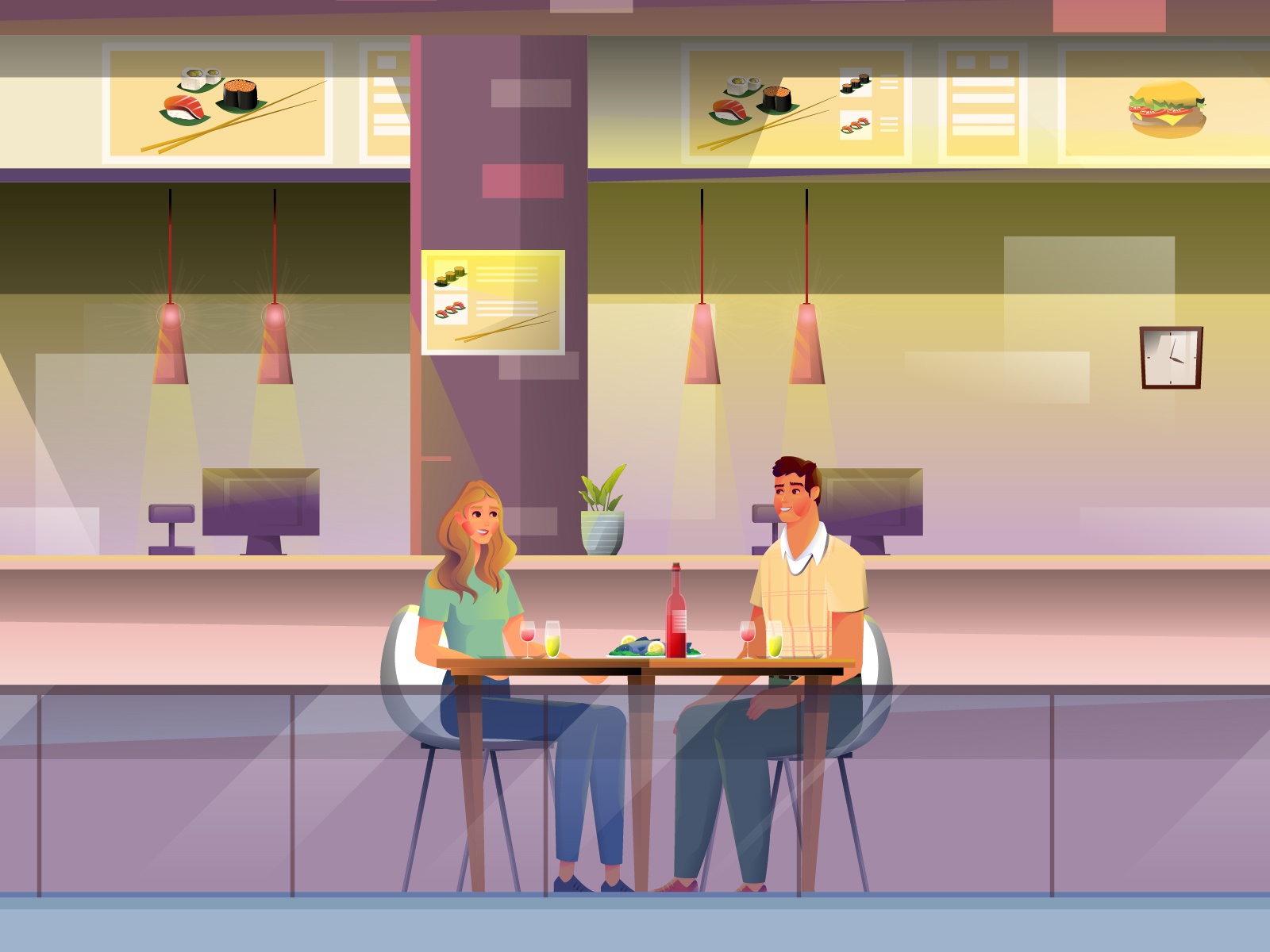 Weekend art vector phone lovers dinner restaurant walk family illustra.jpg